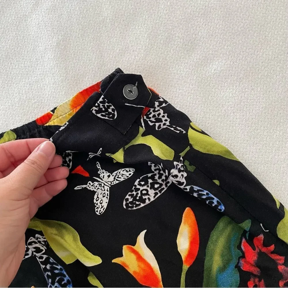 Soft Surroundings Tropical Forest Floral Butterfly Flowy Midi Skirt Large NEW